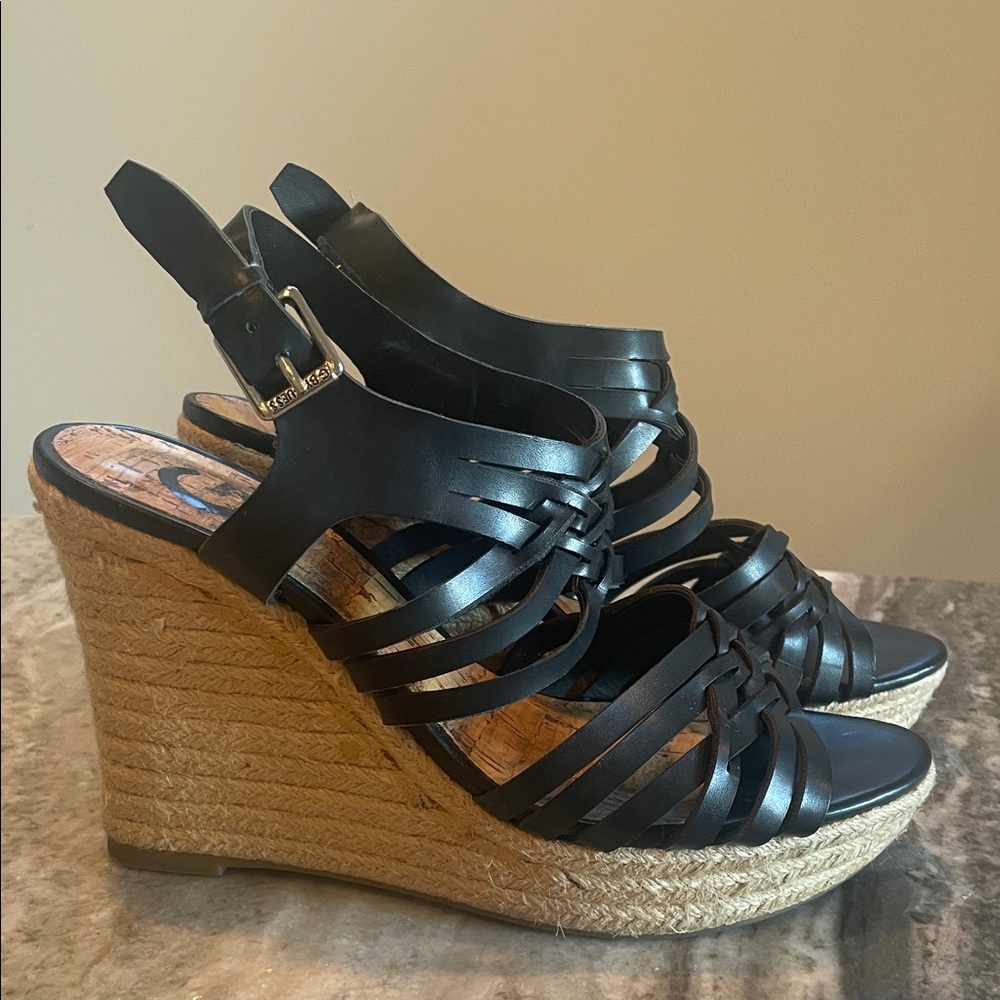 Guess Black Strappy Wedge Sandals
